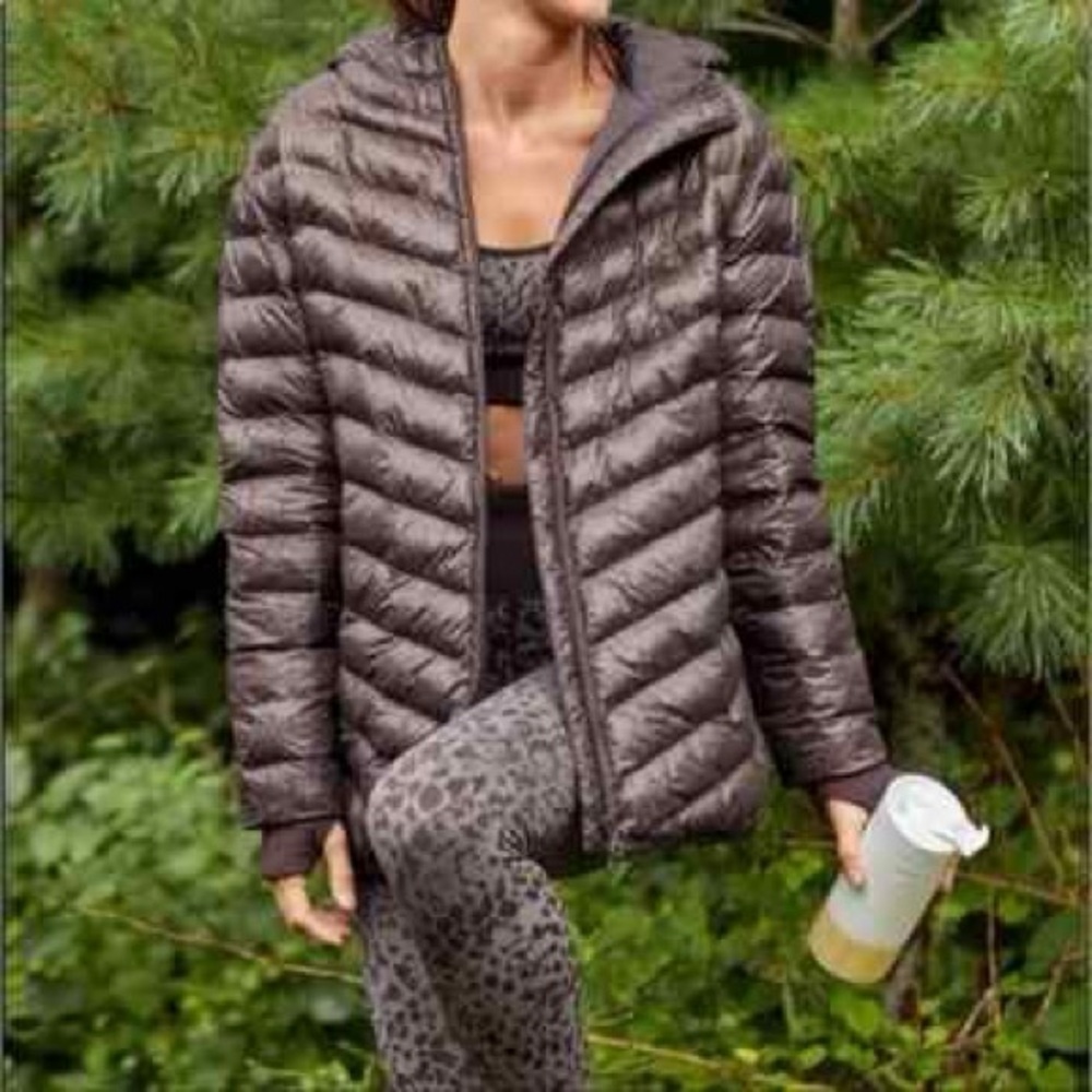 Offline by Aerie Brown Cheetah Print Puffer Hooded Jacket Size XS/S